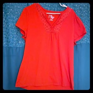 Women’s Orange Short-Sleeved V-Neck Cotton T-Shirt